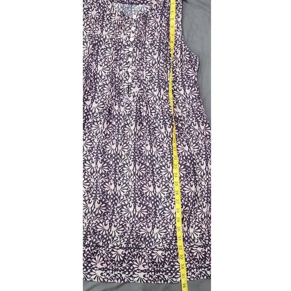 Faherty Womens Linen Blend Floral Pintuck Sleeveless Shift Dress Navy Pink L - Picture 5 of 7